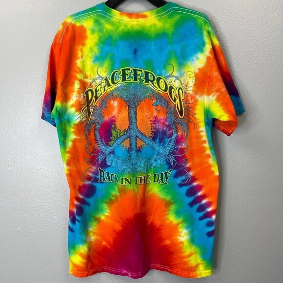 Peace Frogs Shirt Mens Medium Tie Dye Graphic Back In‎ The Day Short Sleeve Crew - Picture 1 of 12